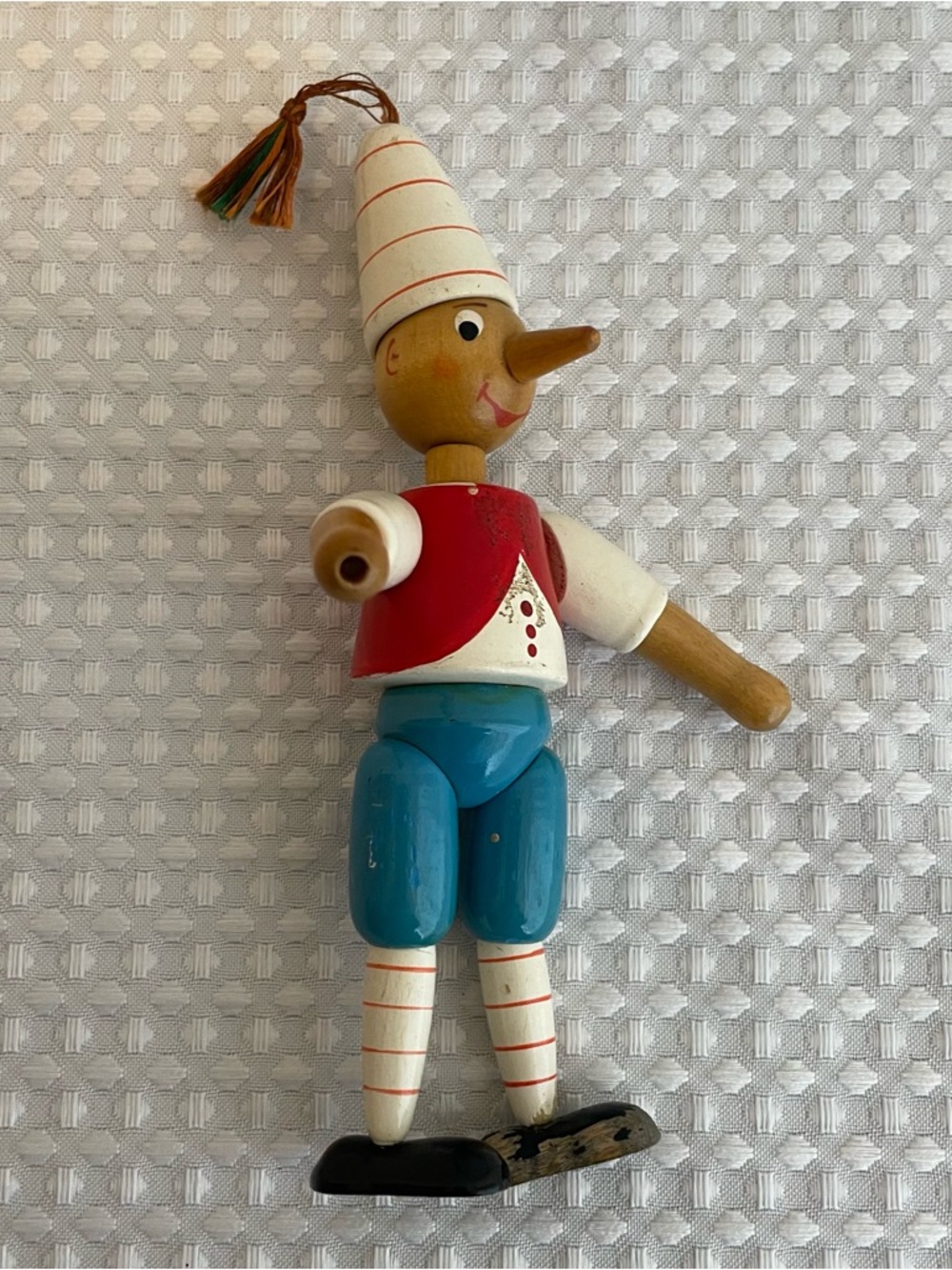 Vintage Pinocchio Wooden Peg Doll Jointed Hand Painted Figurine 7" Tall #672 - Picture 6 of 10